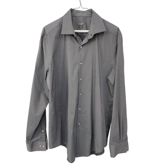 Van Heusen Flex Slim Fit Button Down Shirt Men 16.5/34-35 Black White Officewear - Picture 1 of 7